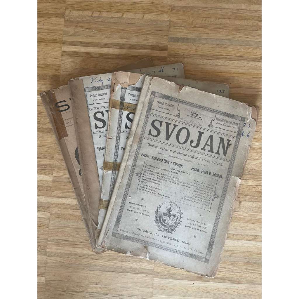 Svojan, ročník I., číslo 1-4/1894-1895. Krajanský list (USA, Chicago, exil, časopis, noviny)