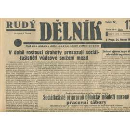 Rudý dělník, ročník V., číslo 17/1934. List pro otázky dělnického hnutí odborového (odbory, 1. republika, staré noviny)