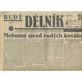 Rudý dělník, ročník V., číslo 20/1934. List pro otázky dělnického hnutí odborového (odbory, 1. republika, staré noviny)