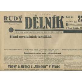 Rudý dělník, ročník V., číslo 22/1934. List pro otázky dělnického hnutí odborového (odbory, 1. republika, staré noviny)