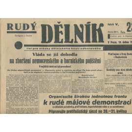 Rudý dělník, ročník V., číslo 23/1934. List pro otázky dělnického hnutí odborového (odbory, 1. republika, staré noviny)