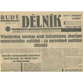 Rudý dělník, ročník V., zvláštní vydání (5.6.1934). List pro otázky dělnického hnutí odborového (odbory, 1. republika, staré noviny)
