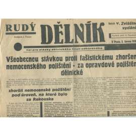 Rudý dělník, ročník V., zvláštní vydání (5.6.1934). List pro otázky dělnického hnutí odborového (odbory, 1. republika, staré noviny)