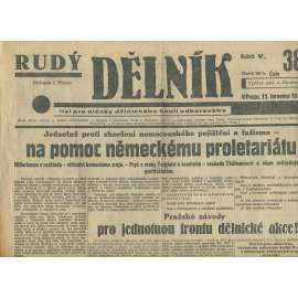 Rudý dělník, ročník V., číslo 38/1934. List pro otázky dělnického hnutí odborového (odbory, 1. republika, staré noviny)