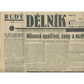 Rudý dělník, ročník V., číslo 9/1934. List pro otázky dělnického hnutí odborového (odbory, 1. republika, staré noviny)