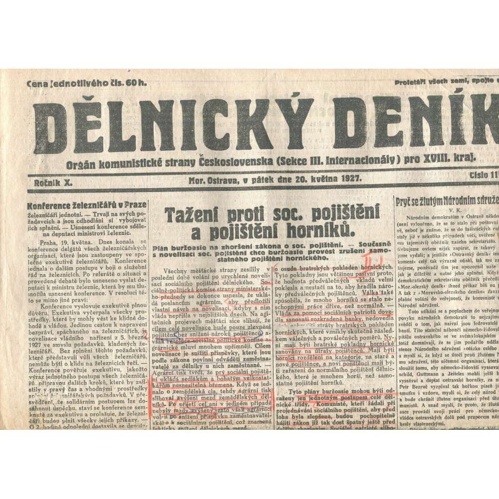 Dělnický deník, ročník X., číslo 117/1927 (1. republika, staré noviny) - Ostrava