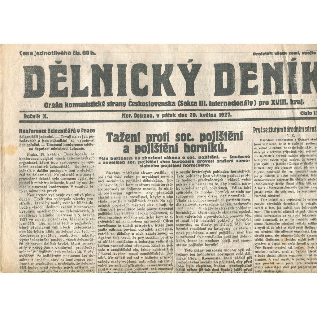 Dělnický deník, ročník X., číslo 117/1927 (1. republika, staré noviny) - Ostrava