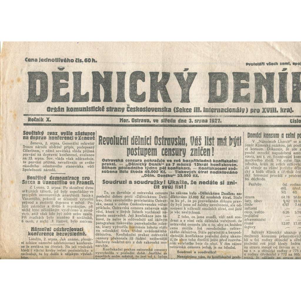 Dělnický deník, ročník X., číslo 175/1927 (1. republika, staré noviny) - Ostrava