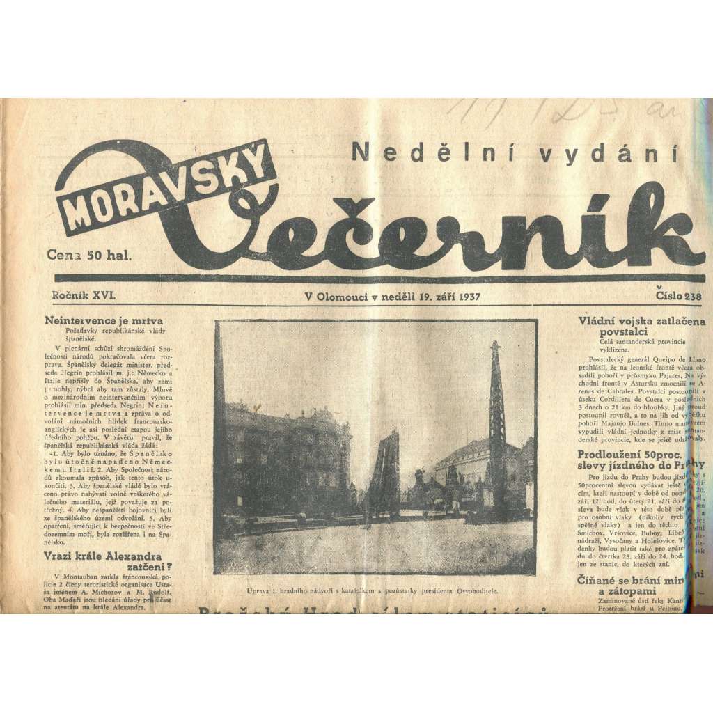 Moravský večerník, ročník XVI., číslo 238/1937 (1. republika, noviny)