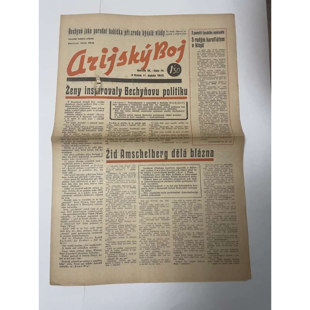 Arijský boj, ročník III., číslo 14/1942 - Ústřední list protižidovské ligy [časopis kolaborantů, nacismus, antisemitismus, protižidovské, Židé]