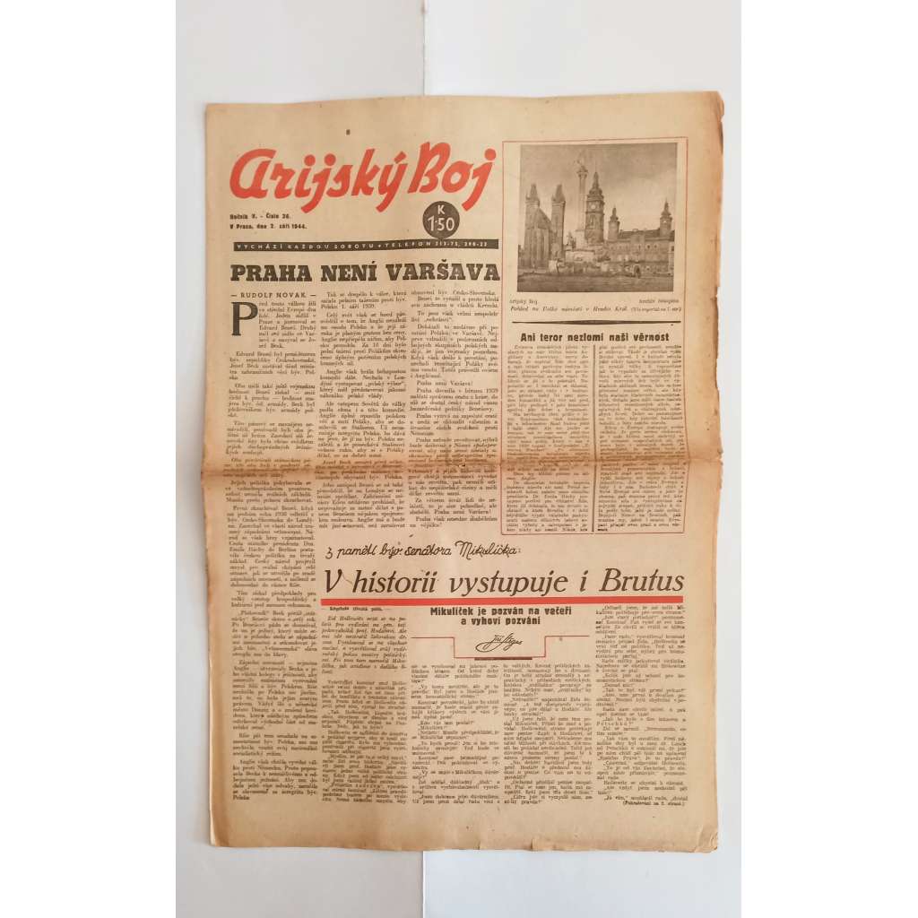 Arijský boj, ročník V., číslo 36/1944 - Ústřední list protižidovské ligy [časopis kolaborantů, nacismus, antisemitismus, protižidovské, Židé]