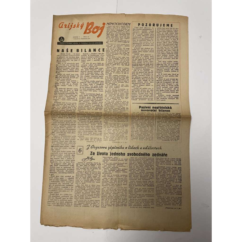 Arijský boj, ročník V., číslo 53/1944 - Ústřední list protižidovské ligy [časopis kolaborantů, nacismus, antisemitismus, protižidovské, Židé]