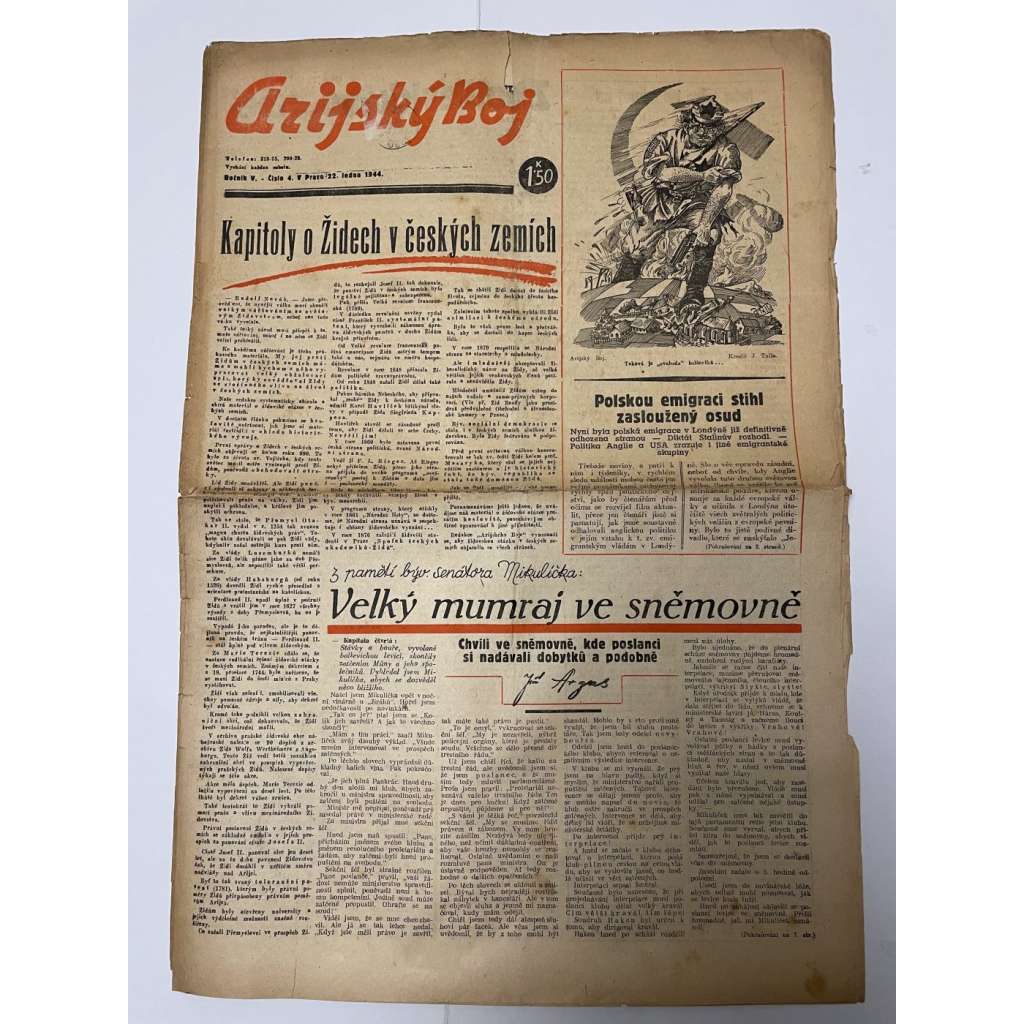 Arijský boj, ročník V., číslo 4/1944 - Ústřední list protižidovské ligy [časopis kolaborantů, nacismus, antisemitismus, protižidovské, Židé]