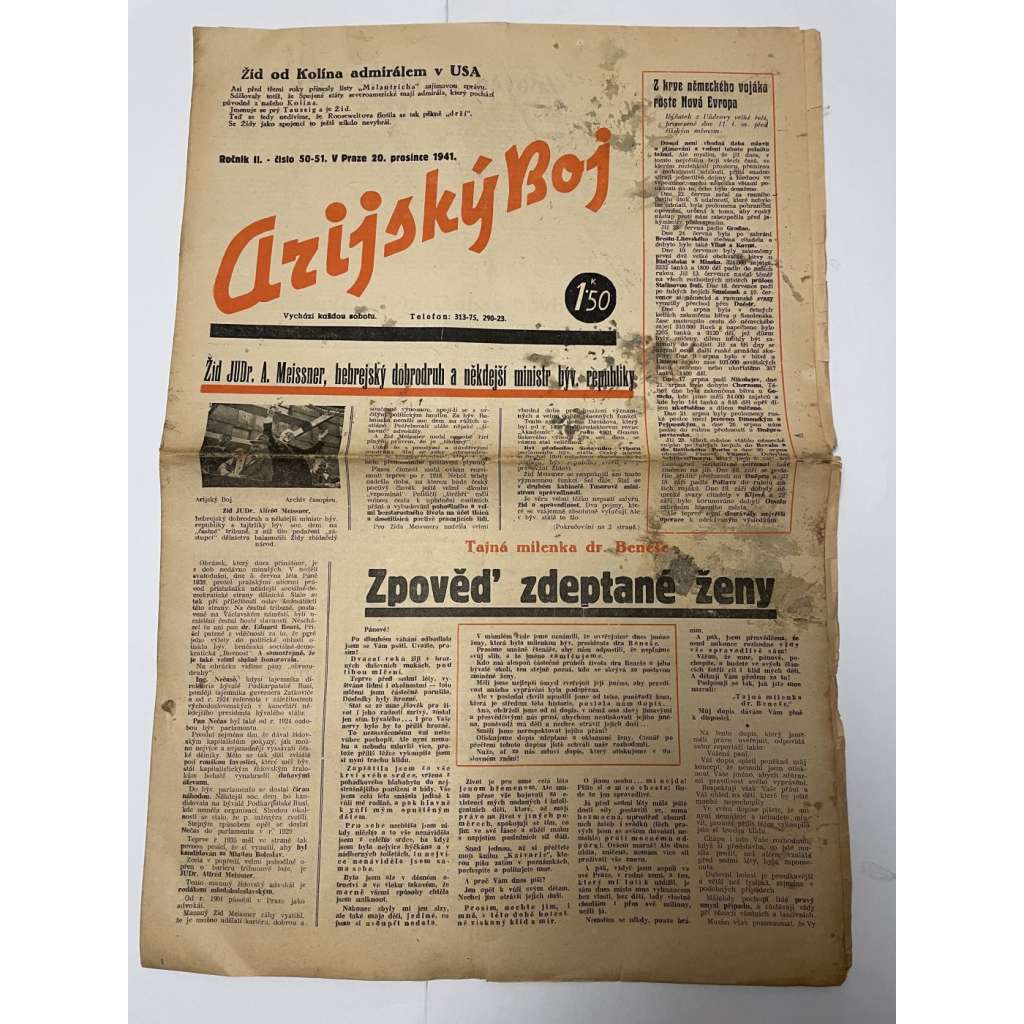 Arijský boj, ročník II., číslo 50-51/1941 - Ústřední list protižidovské ligy [časopis kolaborantů, nacismus, antisemitismus, protižidovské, Židé]