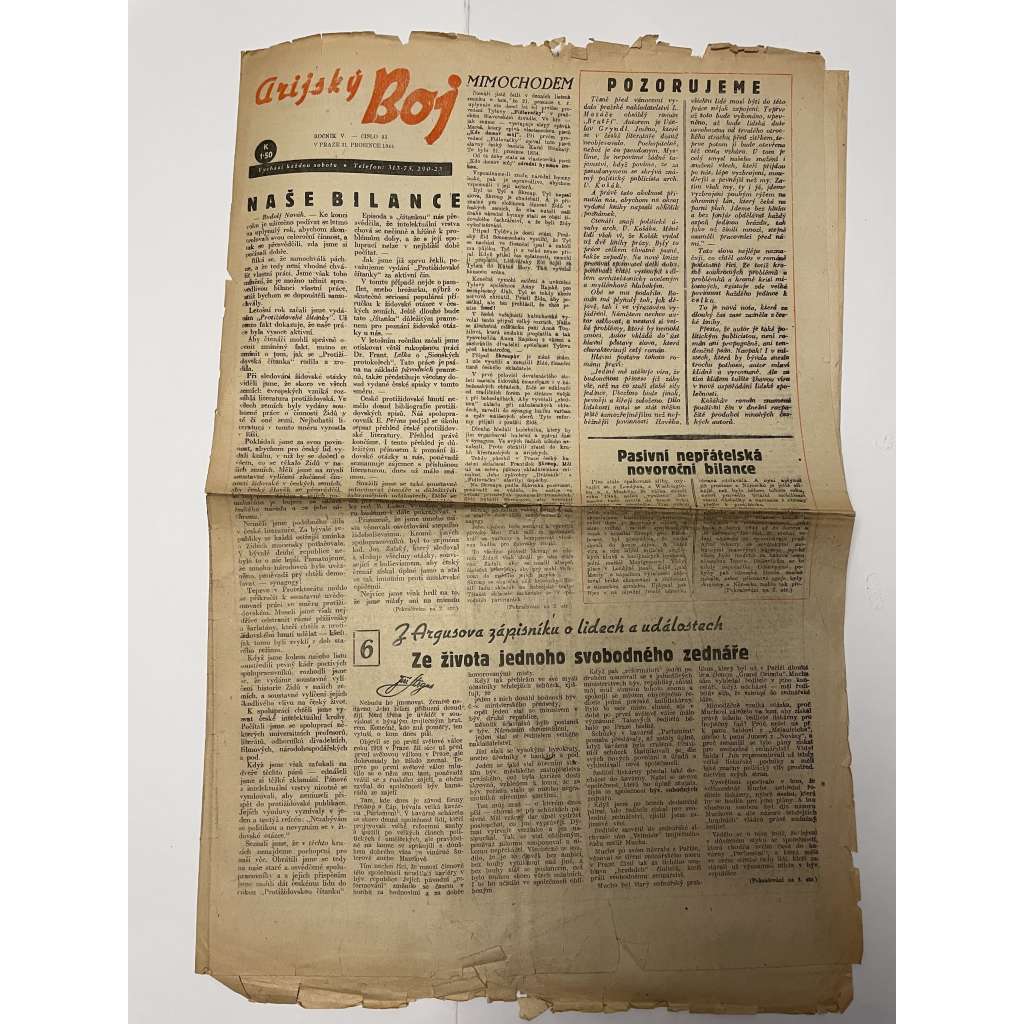 Arijský boj, ročník V., číslo 53/1944 - Ústřední list protižidovské ligy [časopis kolaborantů, nacismus, antisemitismus, protižidovské, Židé]