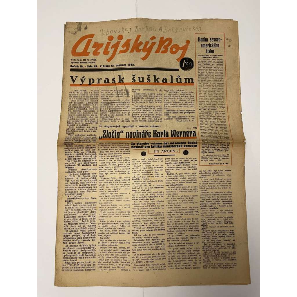 Arijský boj, ročník III., číslo 49/1942 - Ústřední list protižidovské ligy [časopis kolaborantů, nacismus, antisemitismus, protižidovské, Židé]