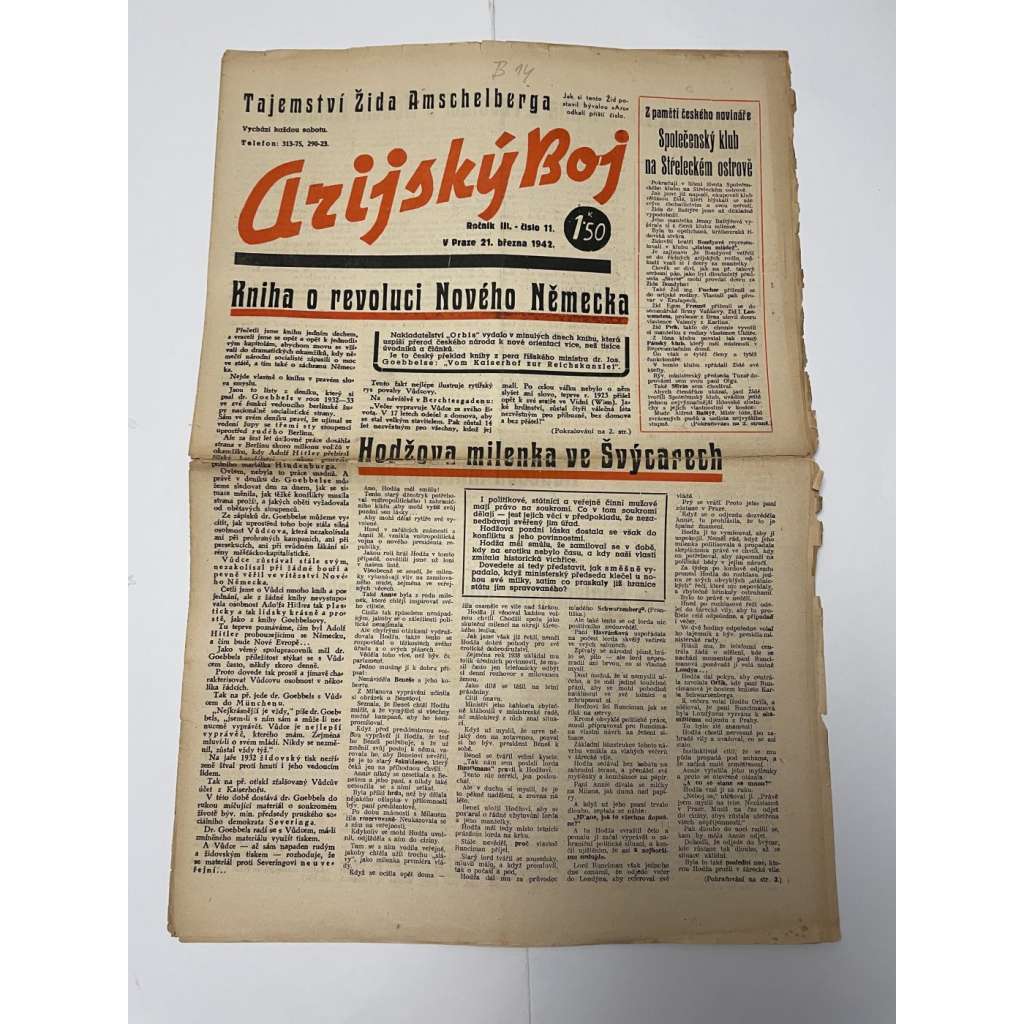 Arijský boj, ročník III., číslo 11/1942 - Ústřední list protižidovské ligy [časopis kolaborantů, nacismus, antisemitismus, protižidovské, Židé]