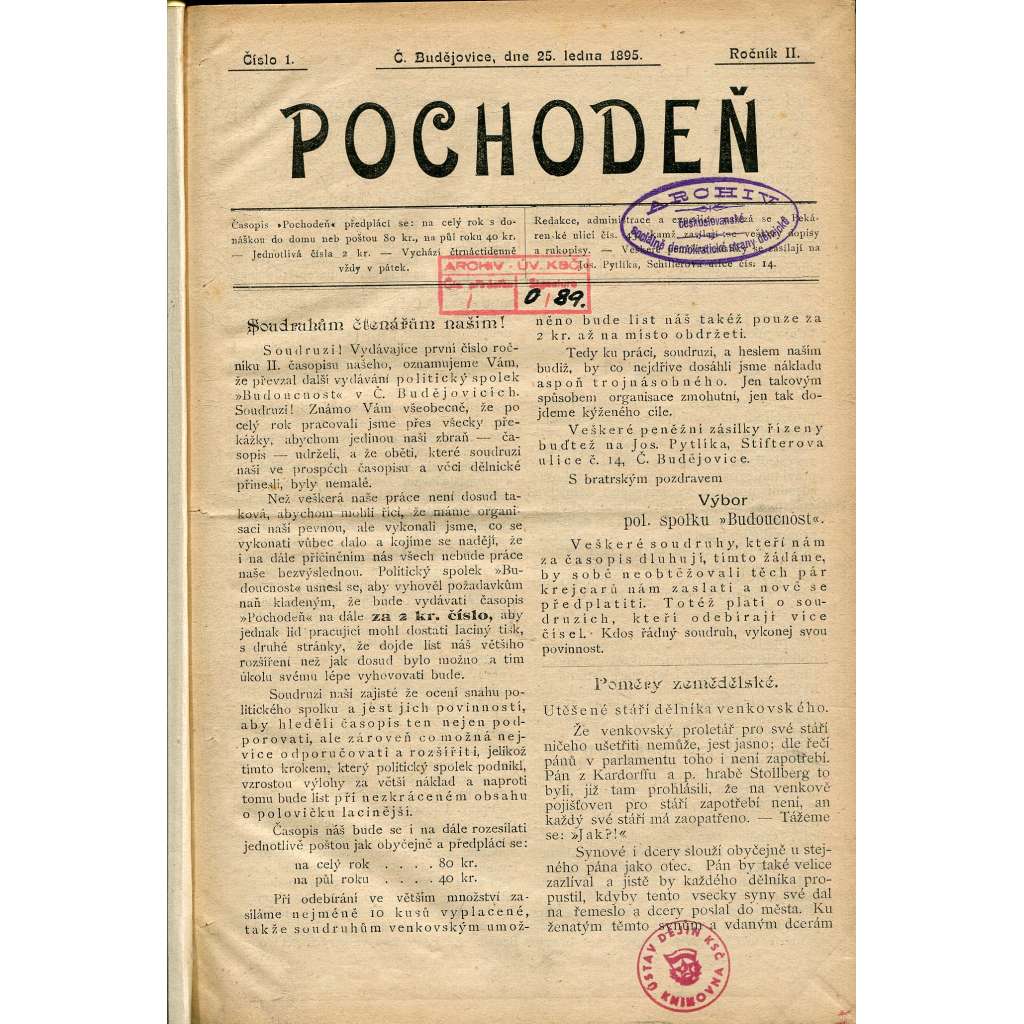 Pochodeň, ročník II., čísla 1-14/1895 (časopis, noviny, dělníci)