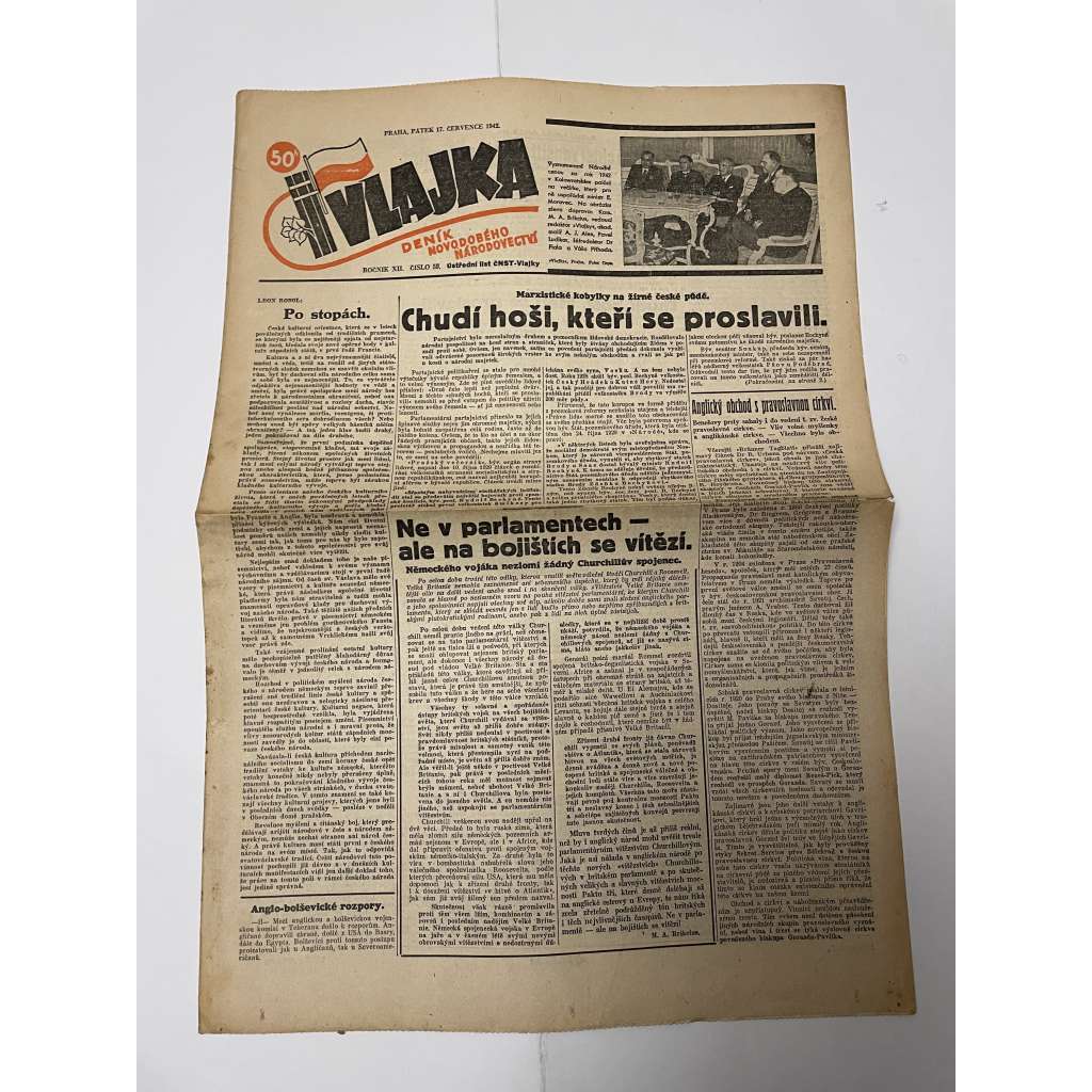 Vlajka, ročník XII., číslo 59/1942. Deník nového národovectví (noviny, kolaborace, Protektorát)