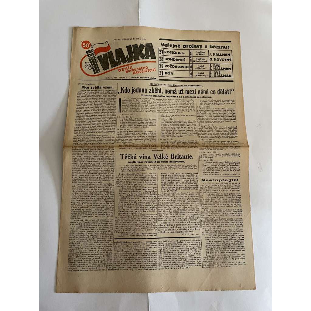Vlajka, ročník XII., číslo 24/1942. Deník nového národovectví (noviny, kolaborace, Protektorát)
