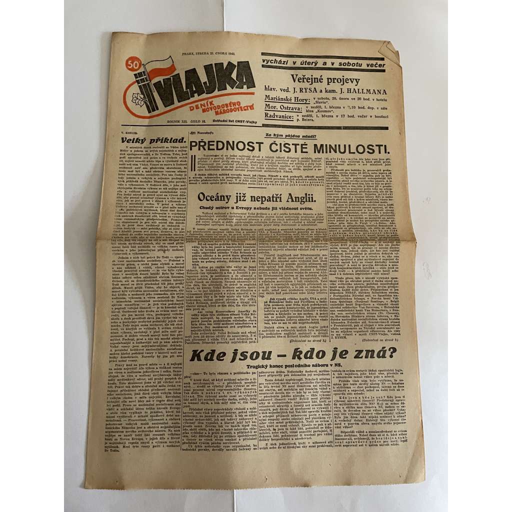 Vlajka, ročník XII., číslo 16/1942. Deník nového národovectví (noviny, kolaborace, Protektorát)