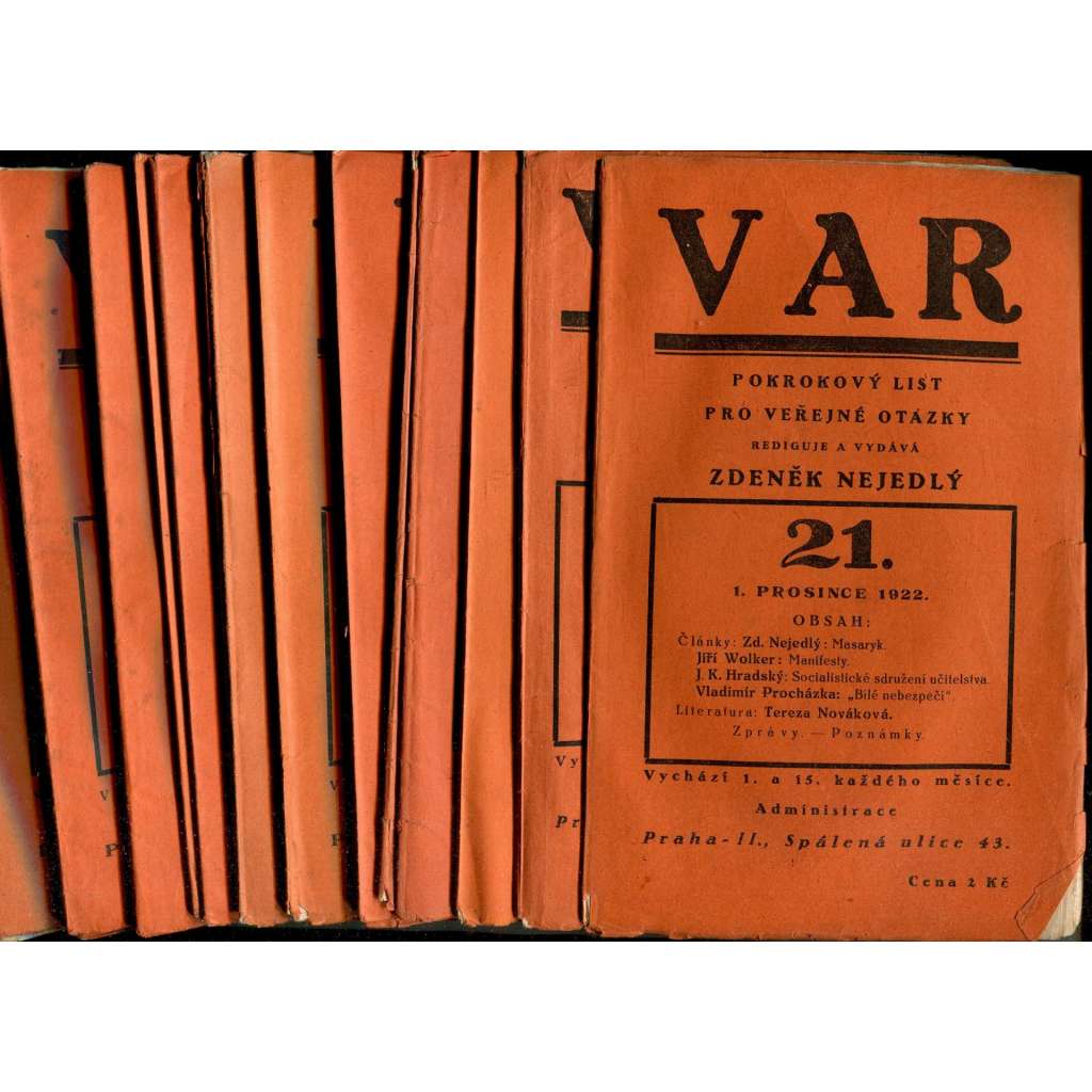 VAR, ročník II., čísla 1-20/1922-1923. Pokrokový list pro veřejné otázky