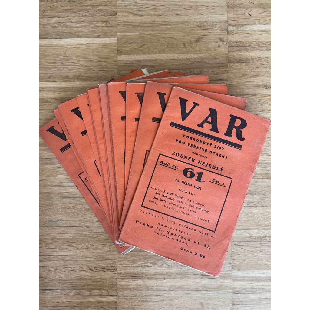 VAR, ročník IV., čísla 61 (1) - 80 (20) /1925. Pokrokový list pro veřejné otázky