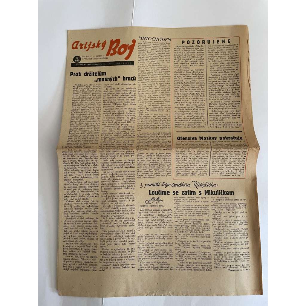Arijský boj, ročník V., číslo 47/1944 - Ústřední list protižidovské ligy [časopis kolaborantů, nacismus, antisemitismus, protižidovské, Židé]