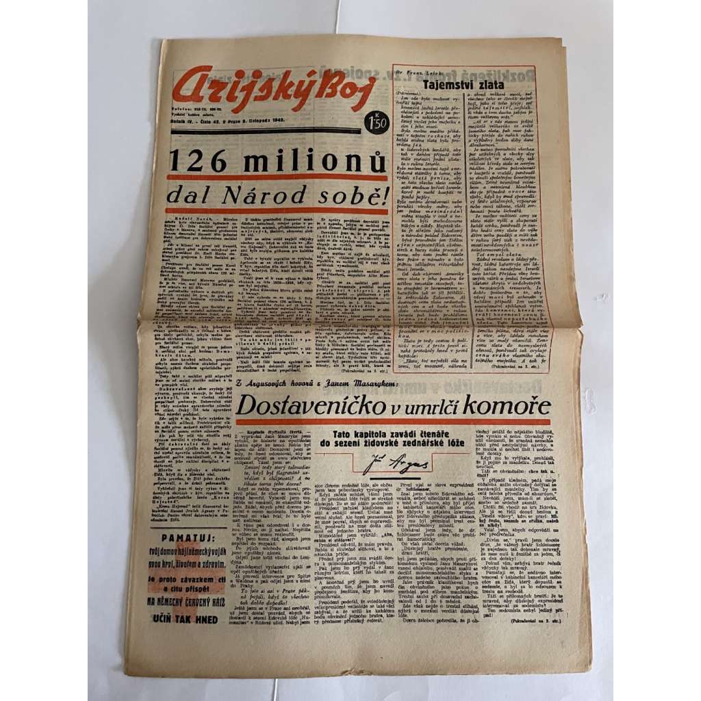 Arijský boj, ročník IV., číslo 45/1943 - Ústřední list protižidovské ligy [časopis kolaborantů, nacismus, antisemitismus, protižidovské, Židé]