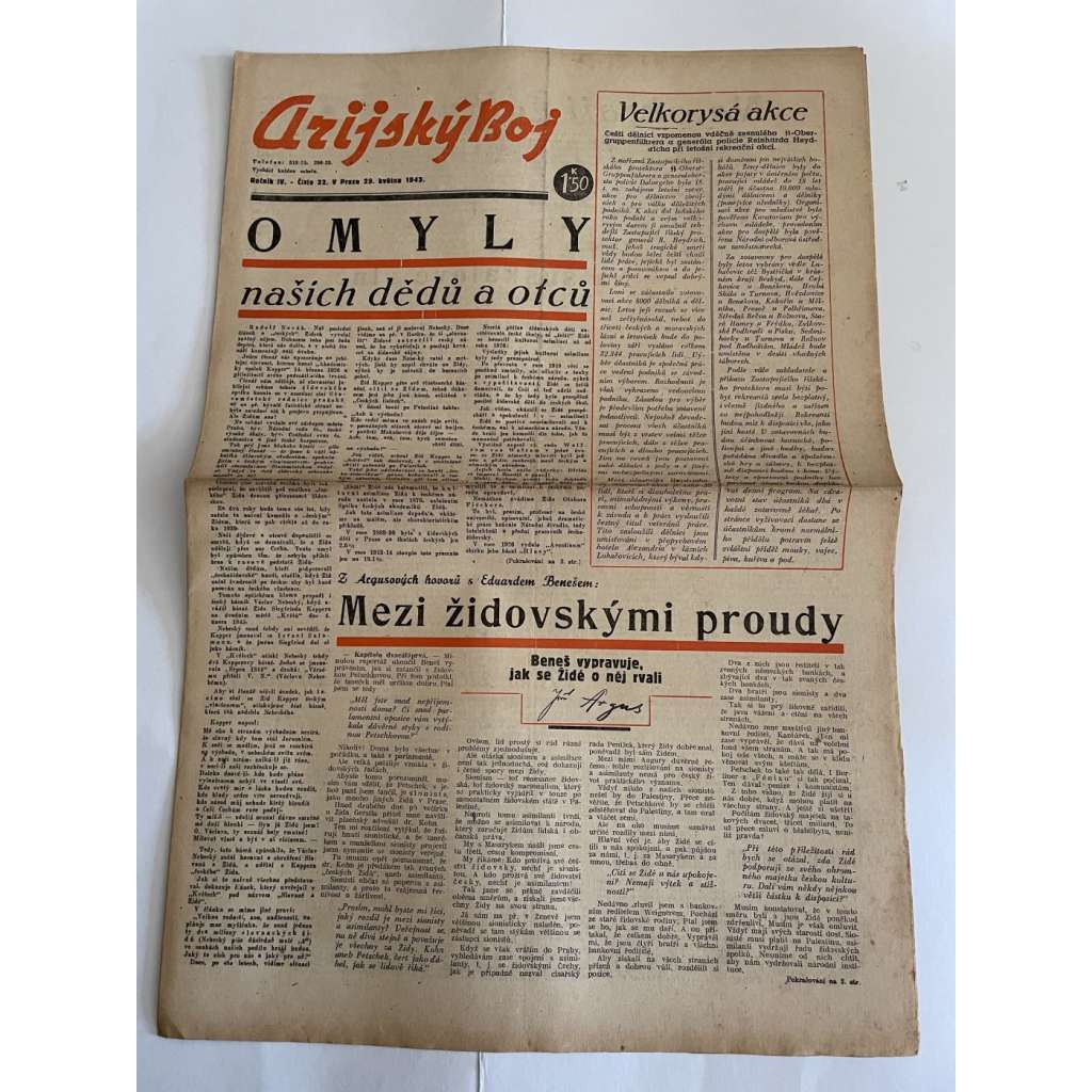 Arijský boj, ročník IV., číslo 22/1943 - Ústřední list protižidovské ligy [časopis kolaborantů, nacismus, antisemitismus, protižidovské, Židé]