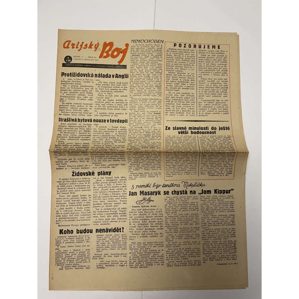Arijský boj, ročník V., číslo 45/1944 - Ústřední list protižidovské ligy [časopis kolaborantů, nacismus, antisemitismus, protižidovské, Židé]