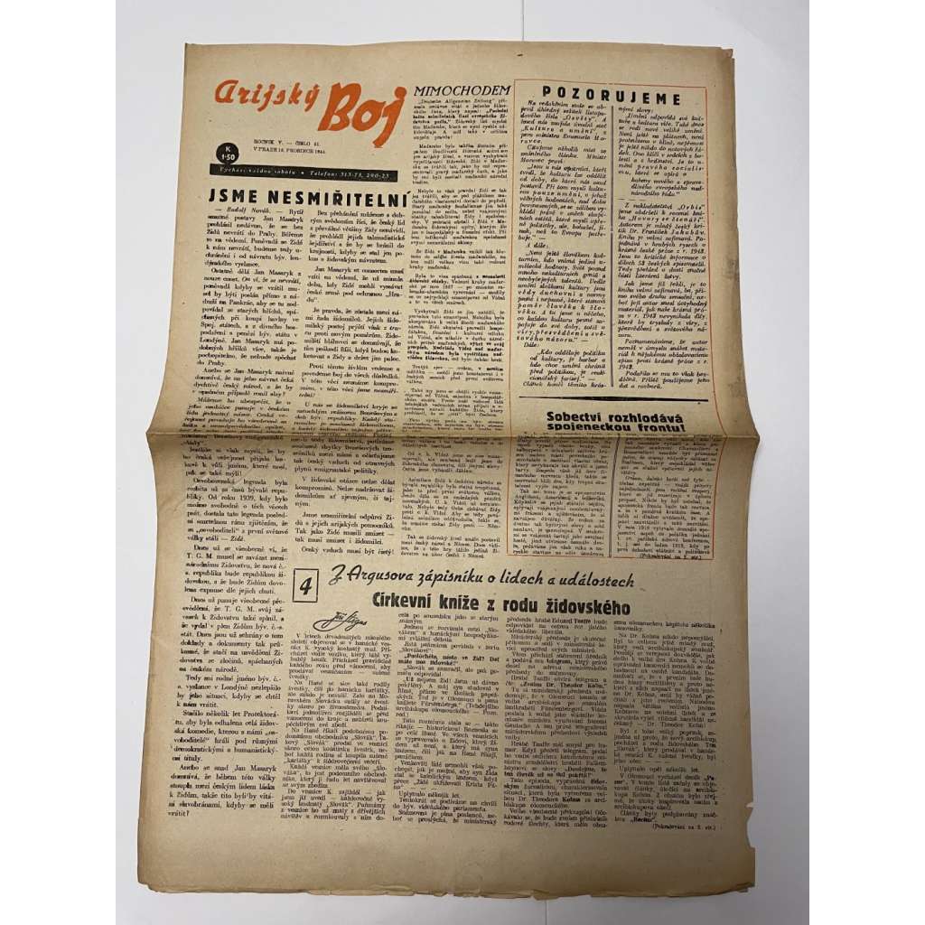 Arijský boj, ročník V., číslo 51/1944 - Ústřední list protižidovské ligy [časopis kolaborantů, nacismus, antisemitismus, protižidovské, Židé]