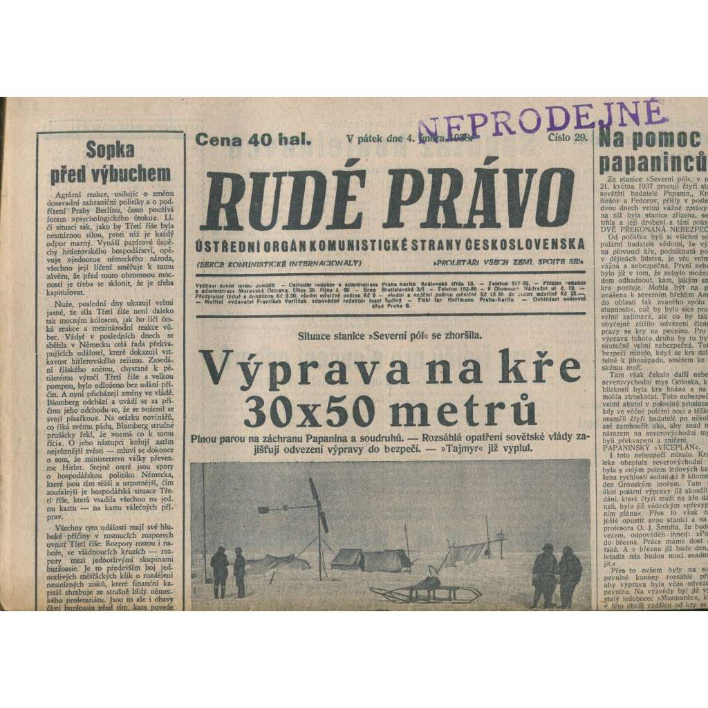 Rudé právo (4.2.1938) - 1. republika, staré noviny