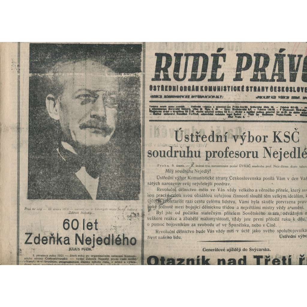 Rudé právo (10.2.1938) - 1. republika, staré noviny