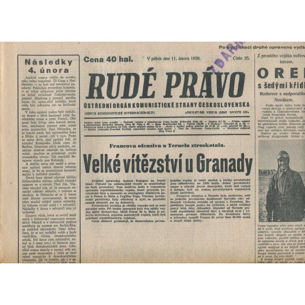 Rudé právo (11.2.1938) - 1. republika, staré noviny