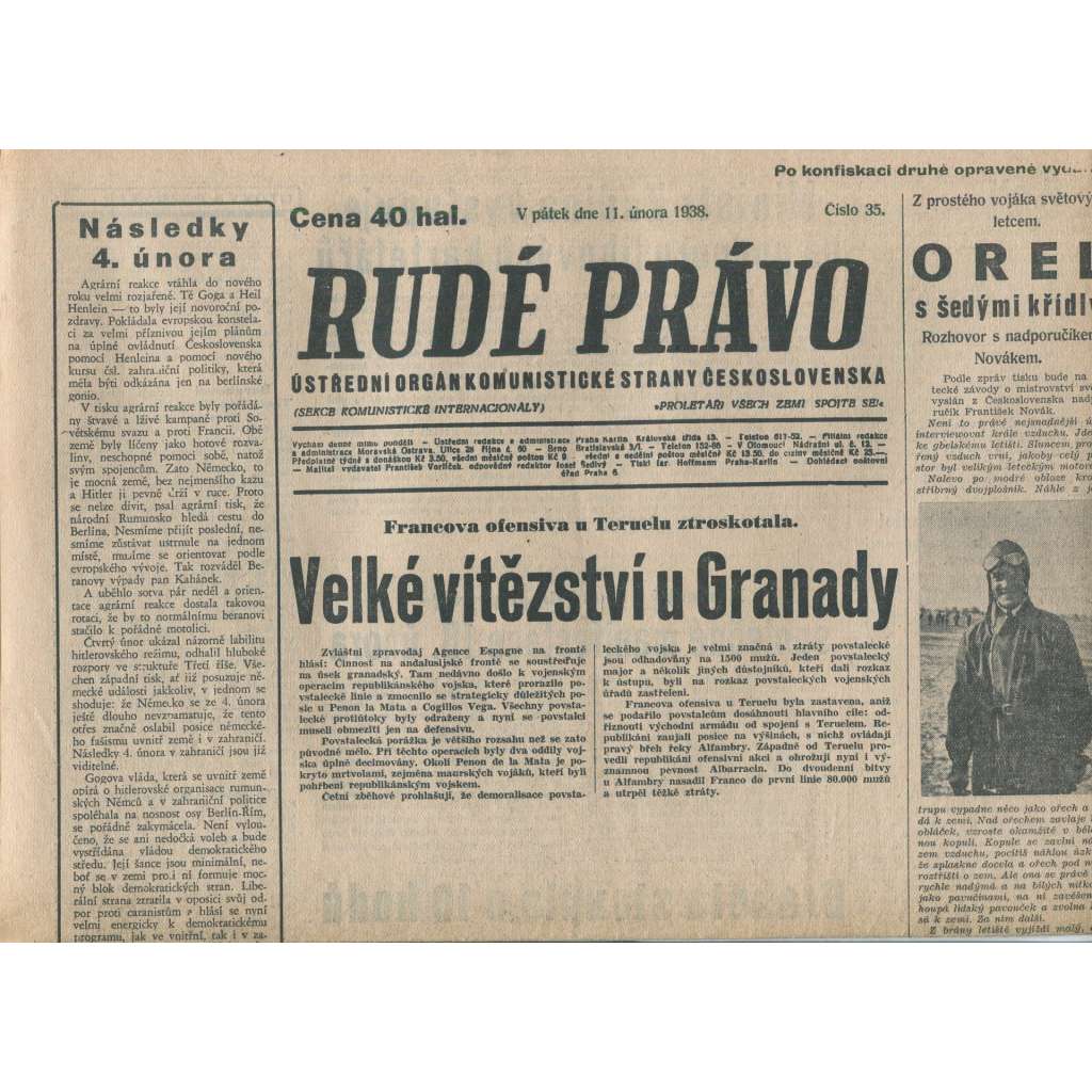 Rudé právo (11.2.1938) - 1. republika, staré noviny