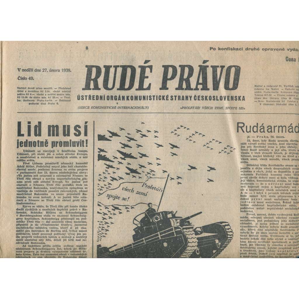 Rudé právo (27.2.1938) - 1. republika, staré noviny