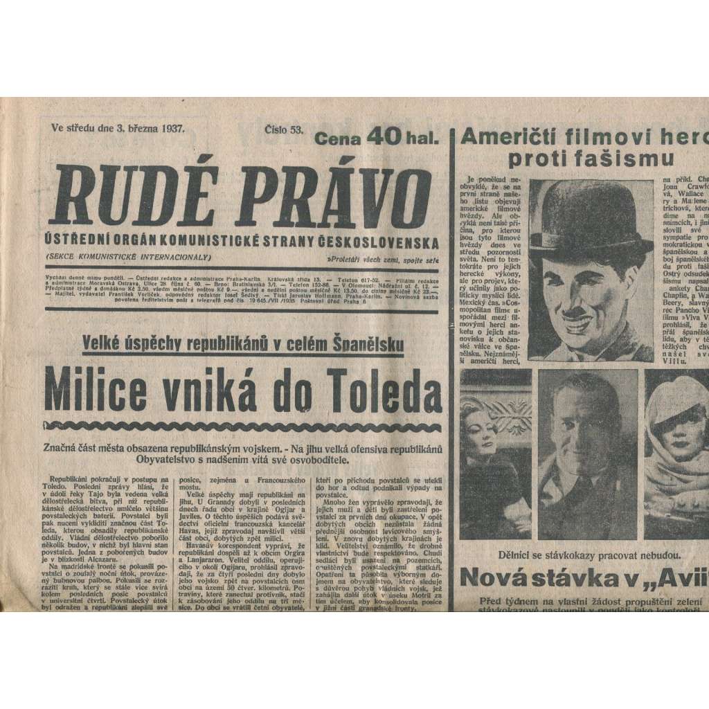 Rudé právo (3.3.1937) - 1. republika, staré noviny