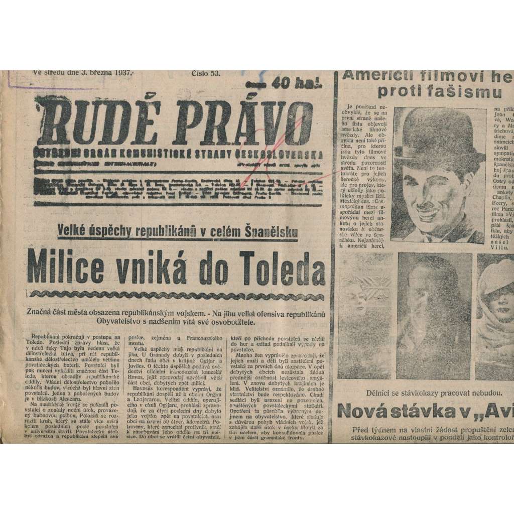 Rudé právo (3.3.1937) - 1. republika, staré noviny