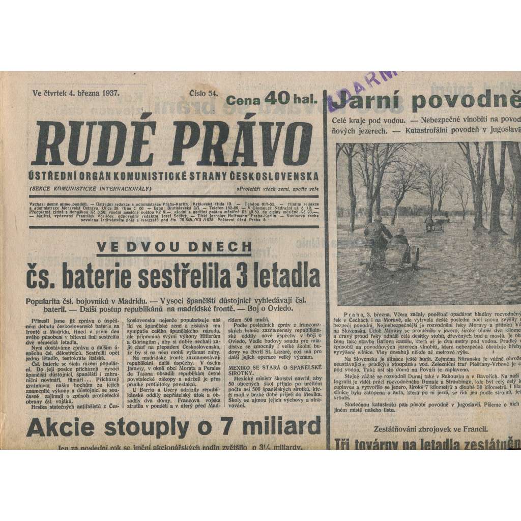 Rudé právo (4.3.1937) - 1. republika, staré noviny