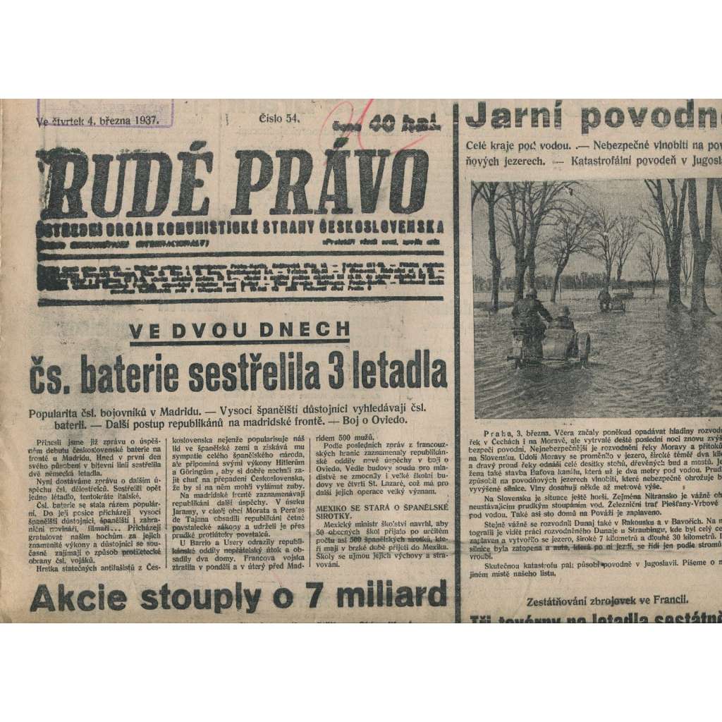 Rudé právo (4.3.1937) - 1. republika, staré noviny