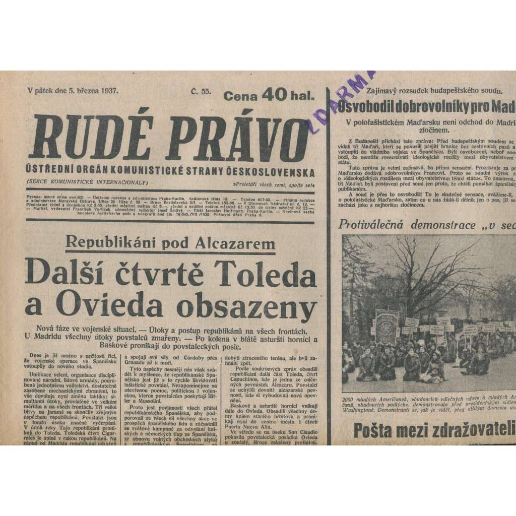 Rudé právo (5.3.1937) - 1. republika, staré noviny