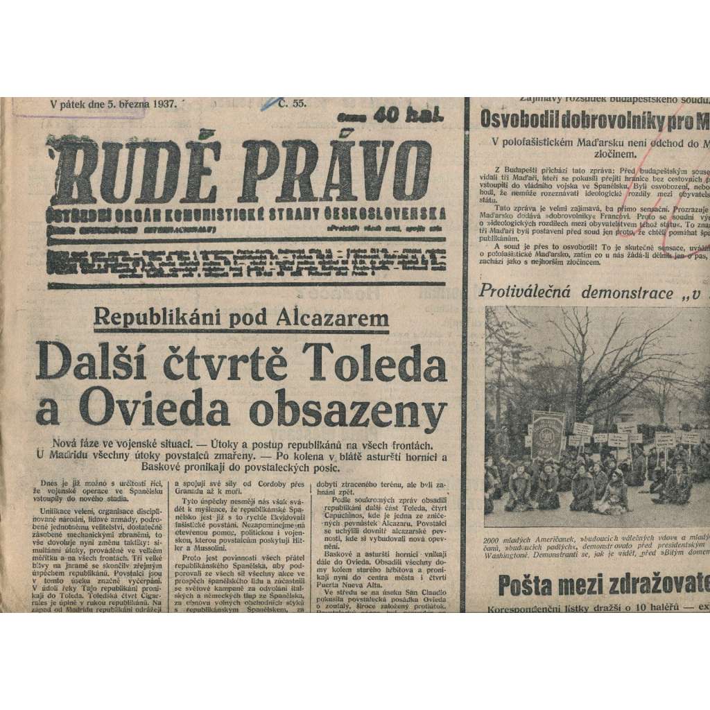 Rudé právo (5.3.1937) - 1. republika, staré noviny