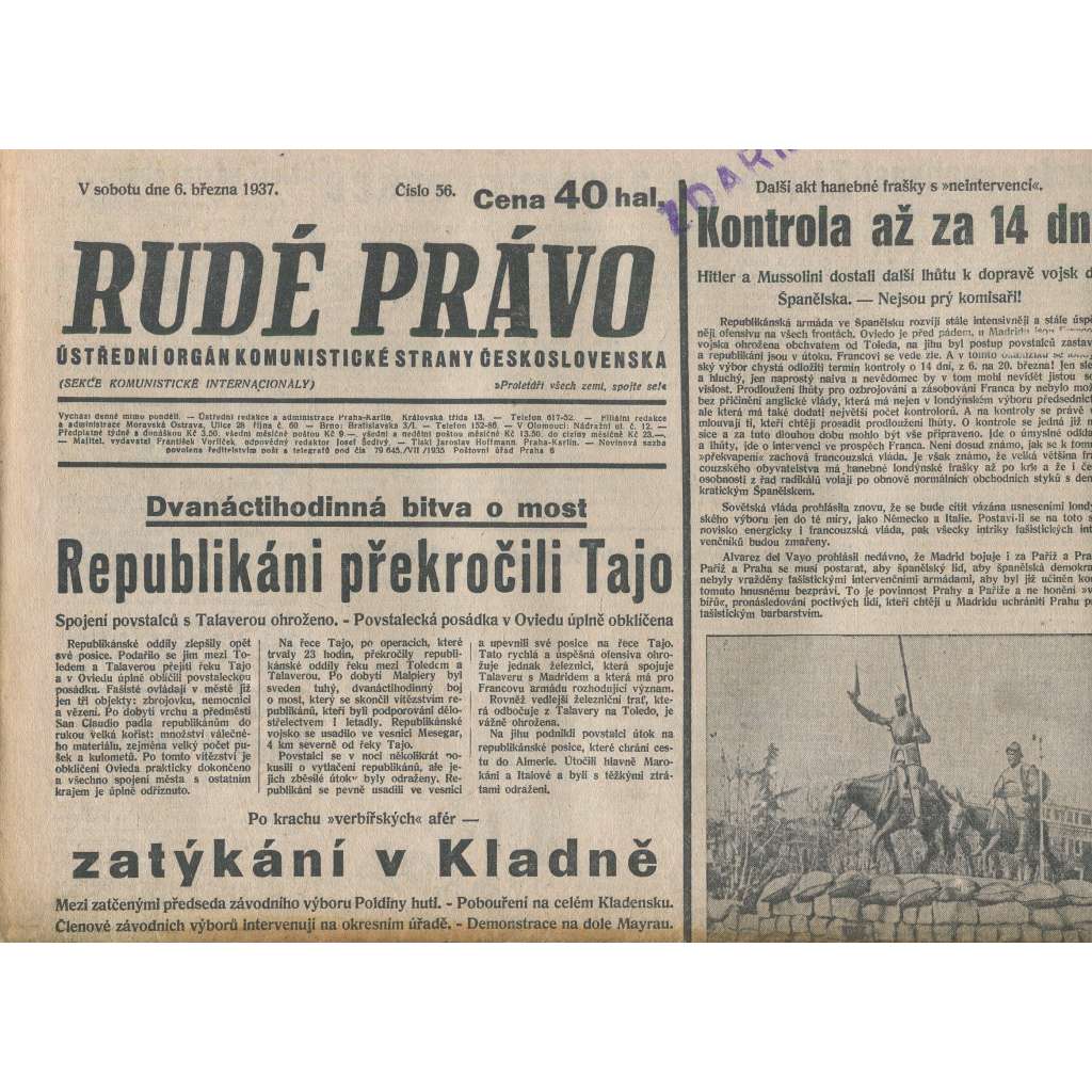 Rudé právo (6.3.1937) - 1. republika, staré noviny
