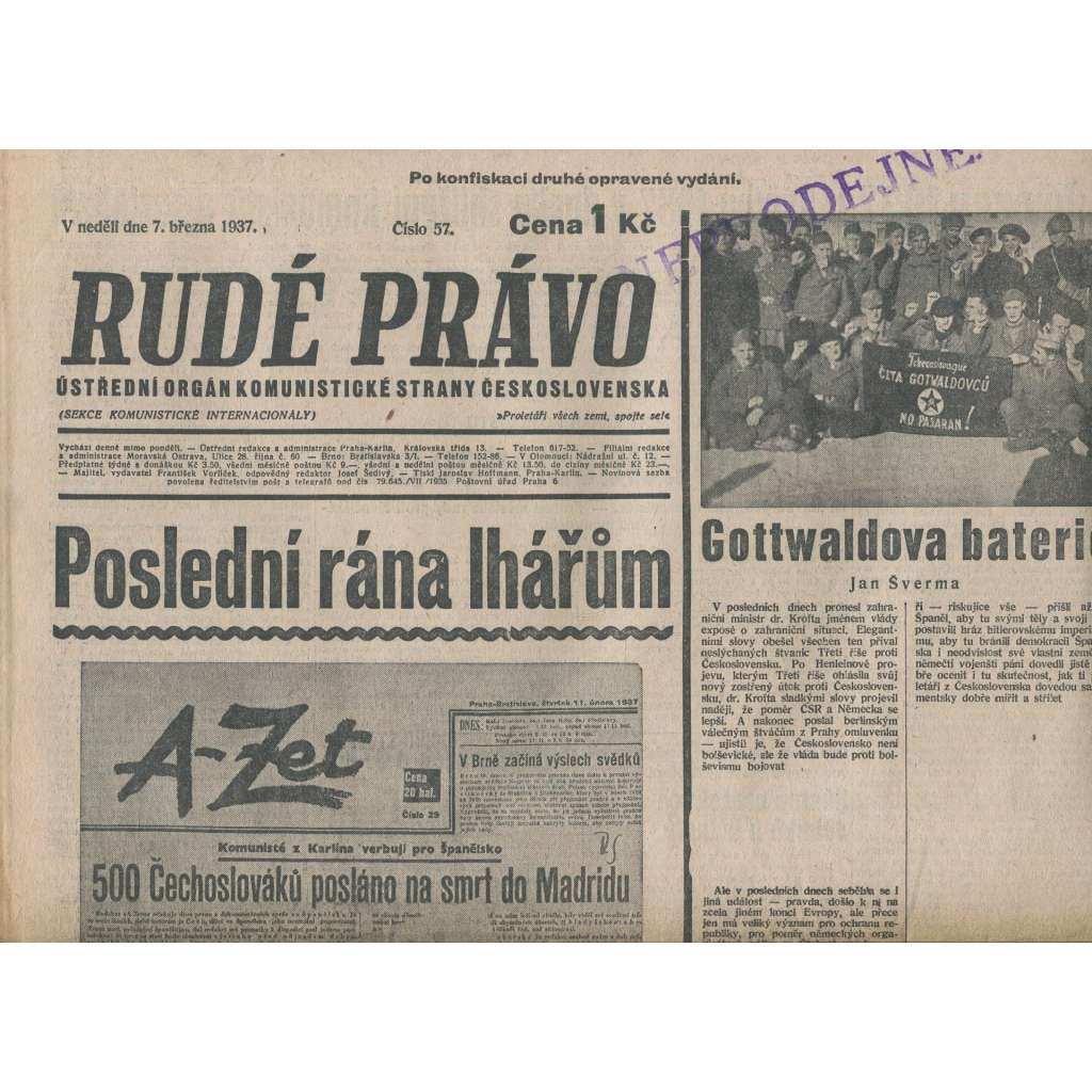 Rudé právo (7.3.1937) - 1. republika, staré noviny
