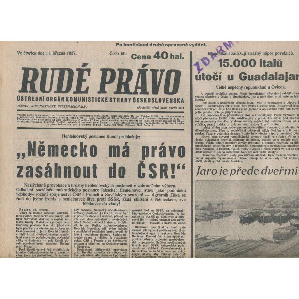 Rudé právo (11.3.1937) - 1. republika, staré noviny