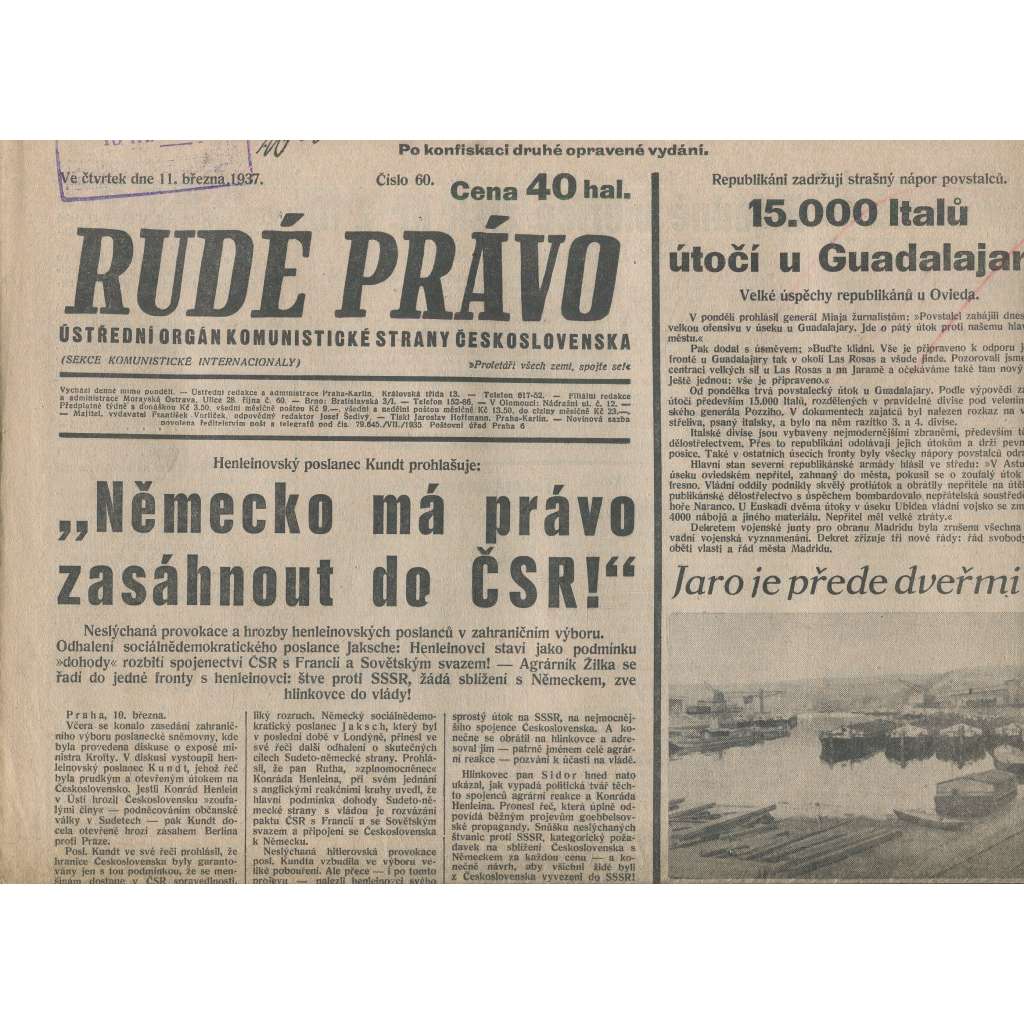 Rudé právo (11.3.1937) - 1. republika, staré noviny