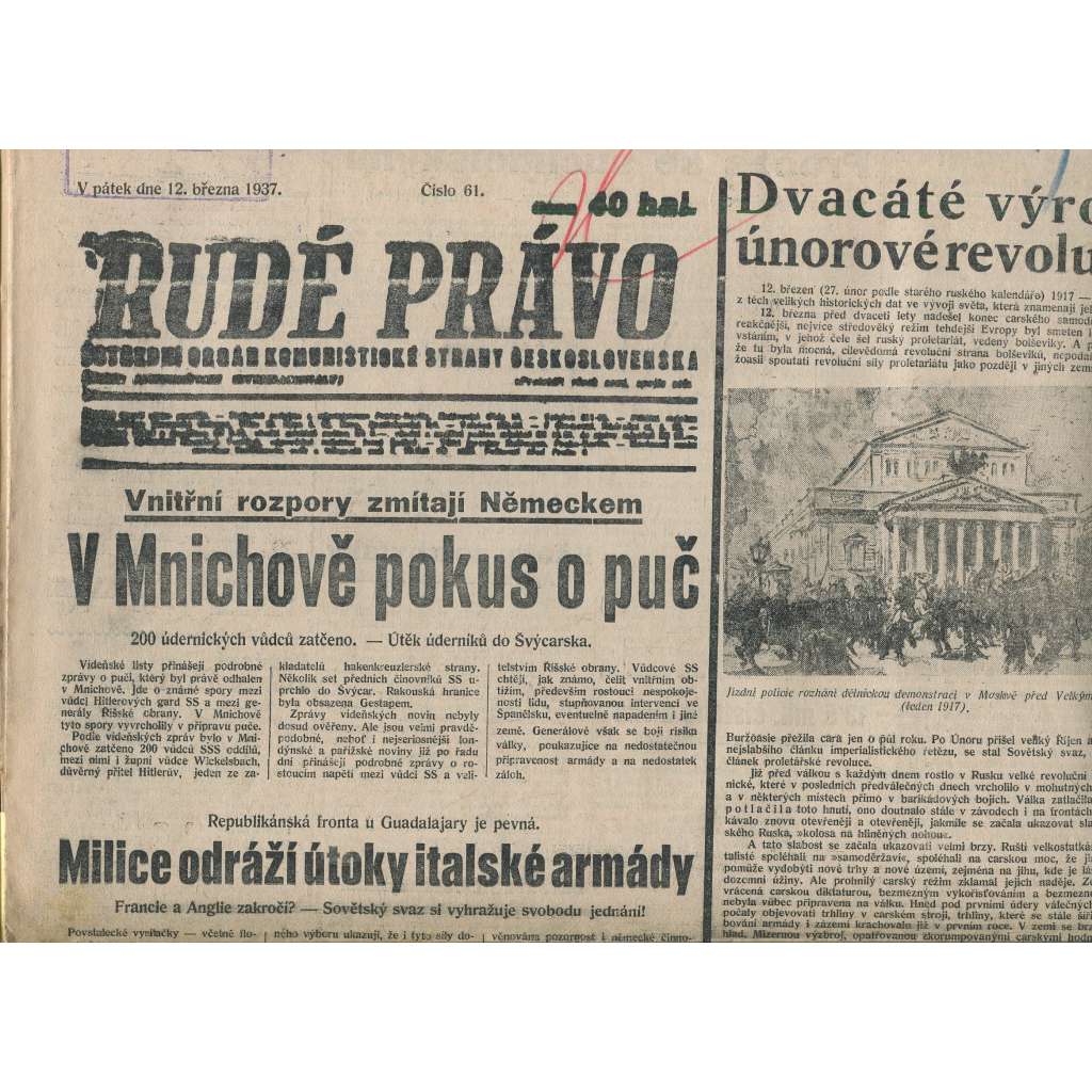 Rudé právo (12.3.1937) - 1. republika, staré noviny