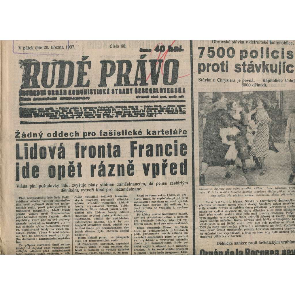Rudé právo (20.3.1937) - 1. republika, staré noviny