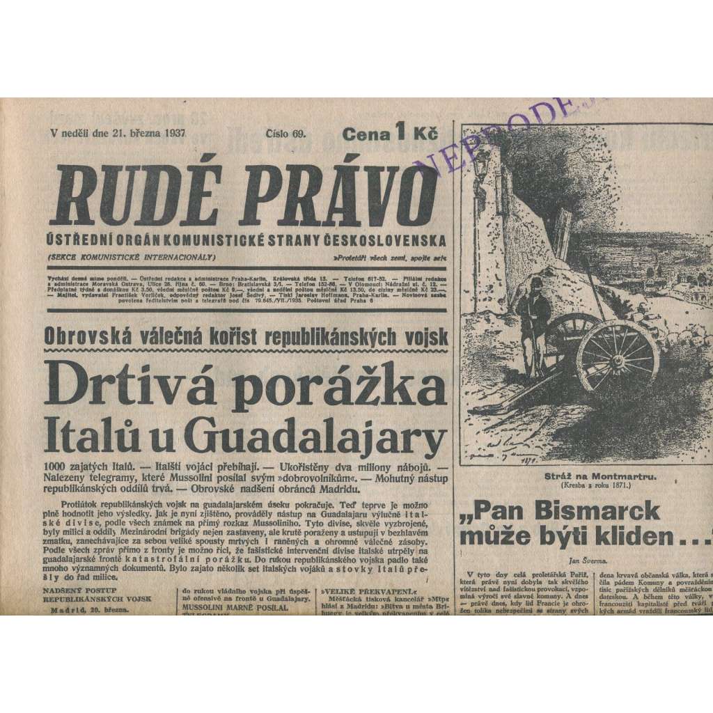 Rudé právo (21.3.1937) - 1. republika, staré noviny